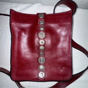 Patricia Nash Leather Renaissance Coin Crossbody Bag Purse Burgundy Red #cc
